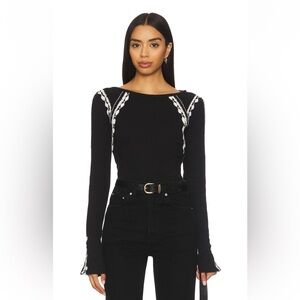 Free People Lost Love Long Sleeve Black & White Top